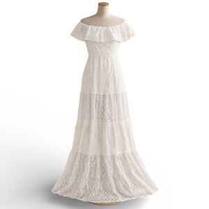 NWT NIGHTCAP CLOTHING Off the Shoulder Eyelet crochet Lace Boho Maxi Dress XS